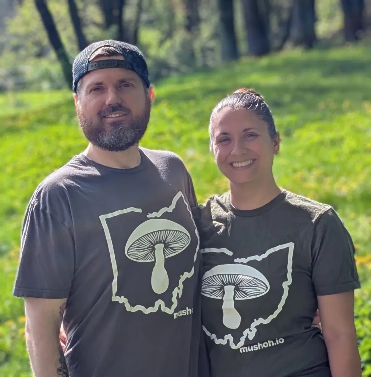 Founders of Mush Ohio in company t-shirts